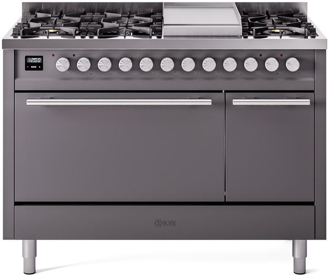 Ilve® Professional Plus II 48" Graphite Matte Pro Style Dual Fuel Range-0