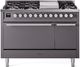 Ilve® Professional Plus II 48" Graphite Matte Pro Style Dual Fuel Range-0