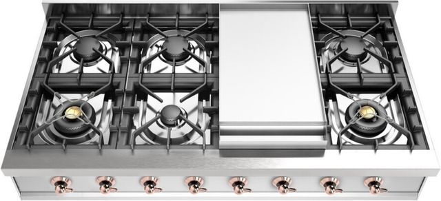 Ilve Nostalgie II 48” Stainless Steel Gas Rangetop with 8 Burners, Griddle and Copper Trim-1