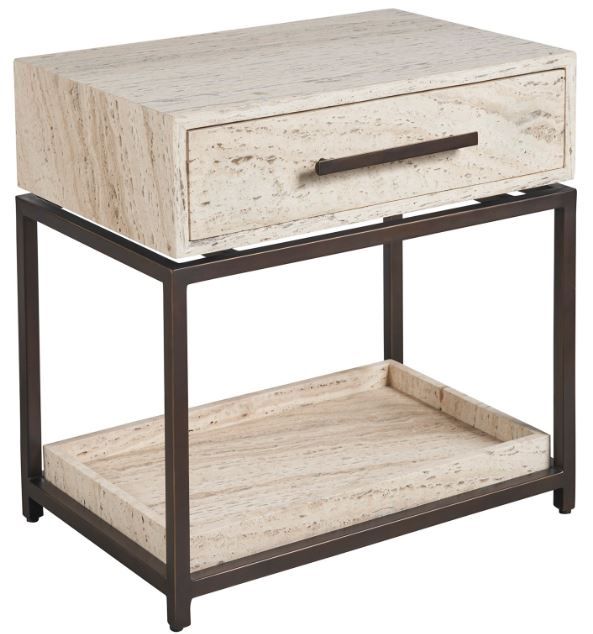Universal Explore Home™ New Modern Dove Bronze/White Travertine Nightstand-0