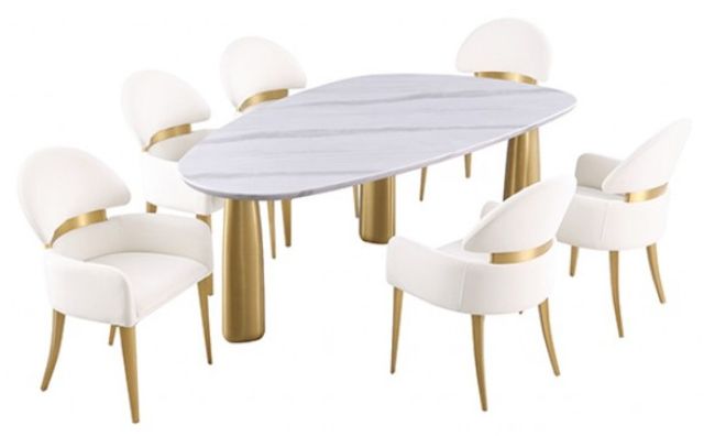 Furniture of America® Northam White Dining Table with Matte Gold Base-2