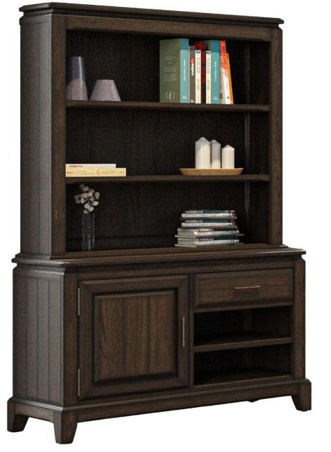 Bernards Bellamy Lane Brown Credenza with Bookcase Hutch-0