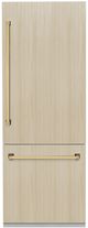 ZLINE Autograph Edition 30" 16.1 Cu. Ft. Panel Ready Built-In Bottom Freezer Refrigerator with Water Dispenser, Ice Maker, Graphite Gray Interior and Polished Gold Handles-0