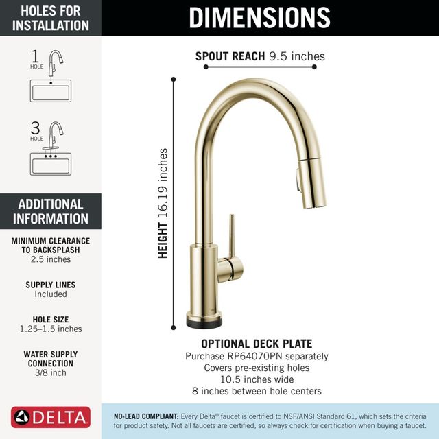Delta Trinsic® Polished Nickel Touch2O® Technology Kitchen Faucet with Touchless Technology-2