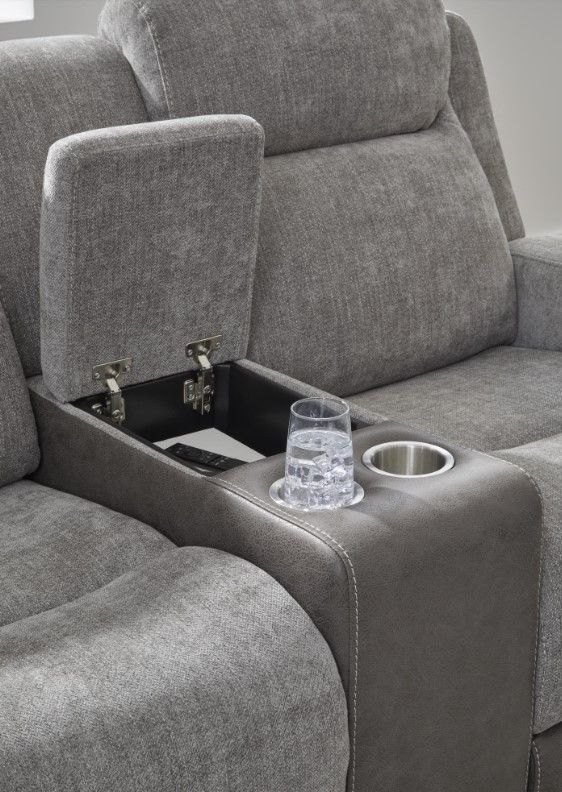 Corinthian Furniture Jenner Afton Gray Power Reclining Loveseat with Power Headrest and Console-2