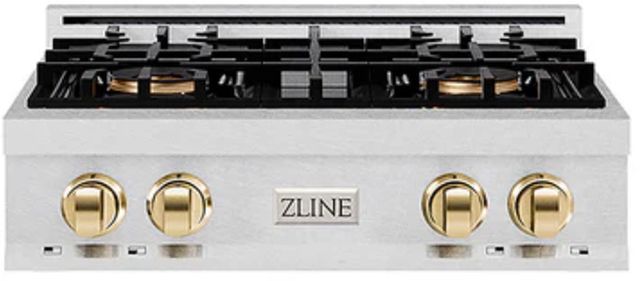 ZLINE DuoPro™ Classic 30" Satin Stainless Steel and Polished Gold Accents Gas Rangetop with 4 Burner Cooktop-0