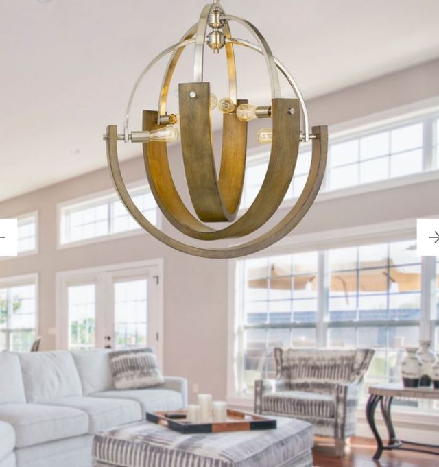 Cal® Lighting & Accessories Rauma Brushed Steel/Wood Chandelier-1