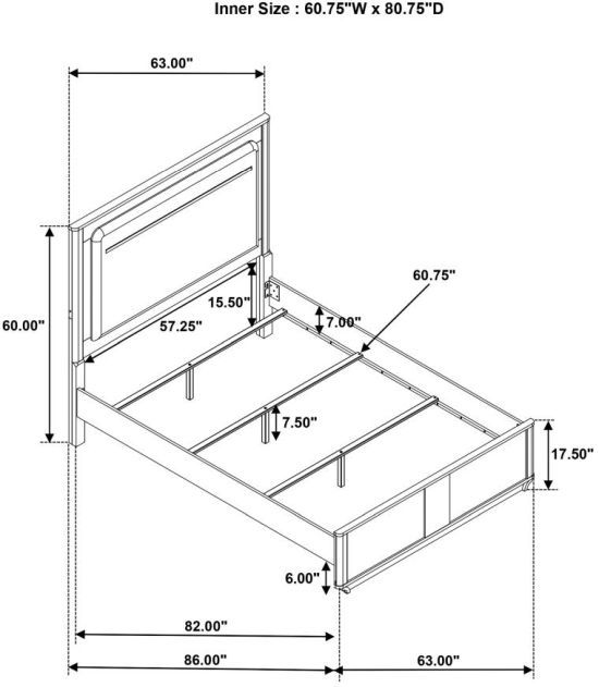 Coaster® Leanne Light Oak/Off White Queen Upholstered Panel Bed with LED-2