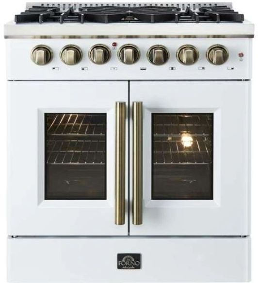 FORNO® Galiano Alta Qualita 30" White Pro Style Dual Fuel Range -0