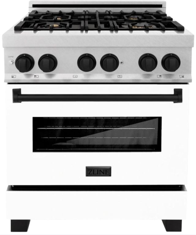 ZLINE Autograph Edition Legacy 30" Satin Stainless Steel Pro Style Dual Fuel Range with White Matte Door and Matte Black Accents-0