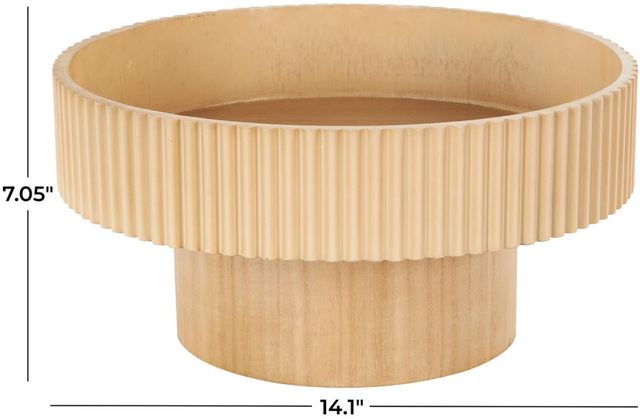 Deco Marche Light Brown Ribbed Decorative Bowl with Elevated Base-2