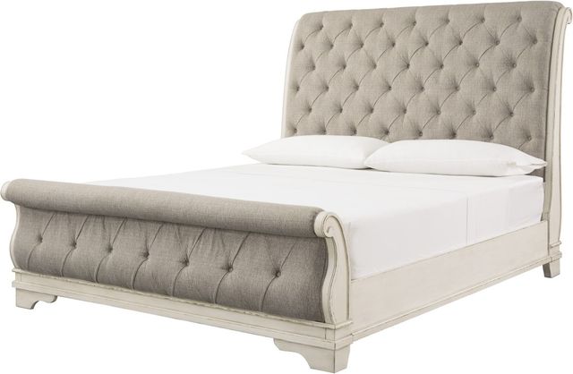 Signature Design by Ashley® Realyn Chipped White California King Upholstered Sleigh Bed-3