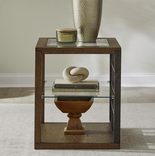 Liberty Furniture Bayhill Trellis Glass Top End Table with Black/Honey Base-1
