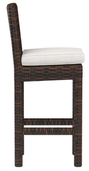 Sunset West Montecito Cognac Resin Wicker Outdoor Bar Stool with Canvas Flax Cushion-2
