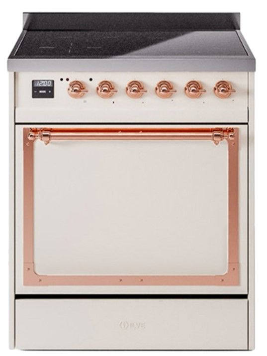 Ilve® Nostalgie II Noblesse 30'' Antique White Pro Style Induction Range with Copper Trim-0