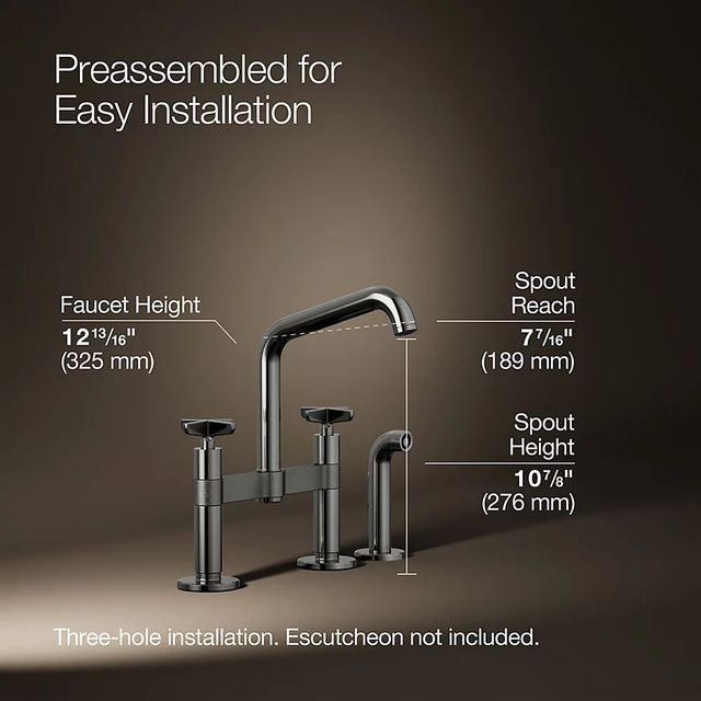 KOHLER® Billet® Vibrant Titanium 2-Hole Bridge Kitchen Sink Faucet with Side Sprayer-2