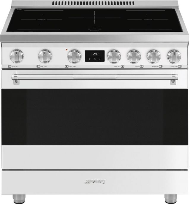Smeg Professional 36" Matte White Stainless Steel Pro Style Induction Range