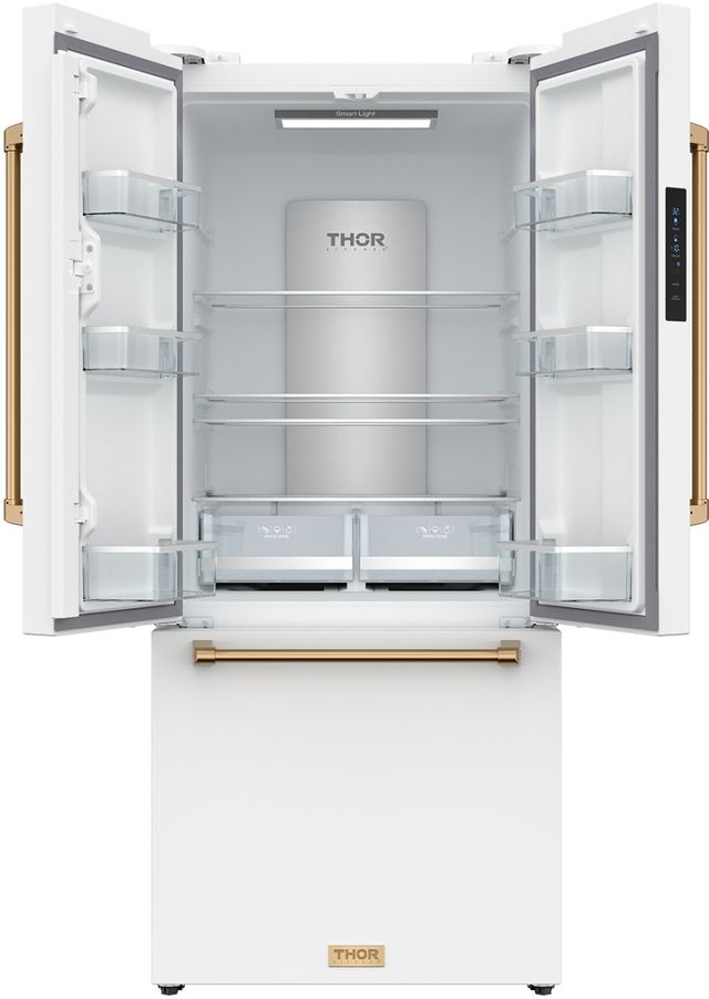 Thor Kitchen Gordon Ramsay Series 30" White French Door Counter Depth Refrigerator with Bronze Hardware-1