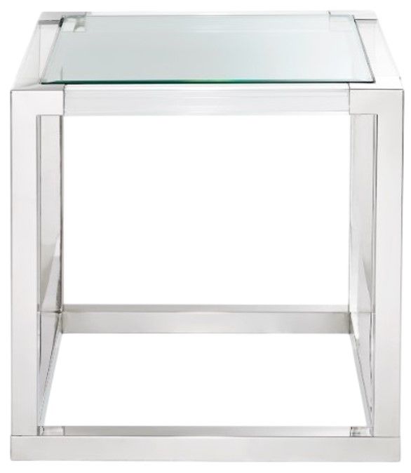 Michael Amini® State St. Glass Top Square End Table with Stainless Steel Base-3