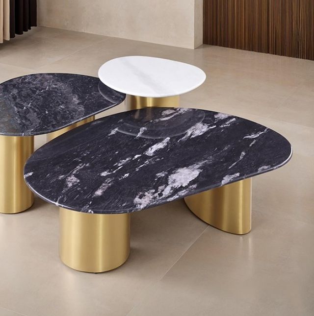 Furniture of America® Northwich Black/Gray Oval Coffee Table with Matte Gold Base-1