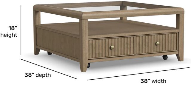 Flexsteel® Reed Glass Top Square Coffee Table with Driftwood Oak Base-2