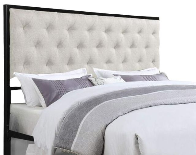 Milton Greens Stars Beige Full Metal Platform Bed with Upholstered Headboard-3