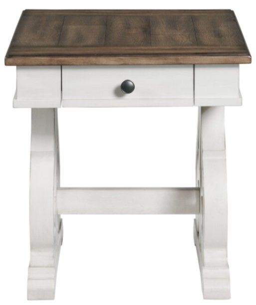 Intercon Drake French Oak 24" End Table with Rustic Gray Base-1