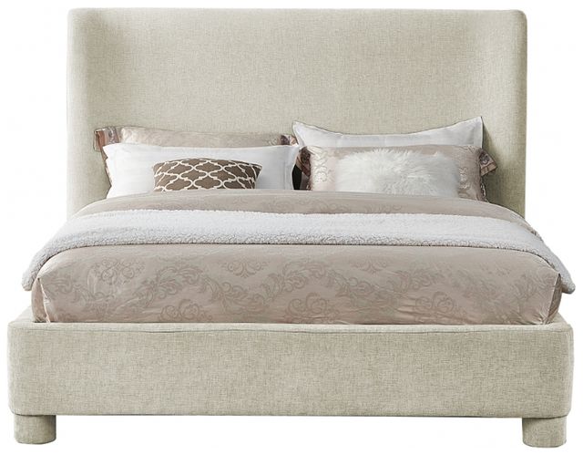 Meridian Furniture Penny Cream Queen Chenille Fabric Upholstered Panel Bed-1