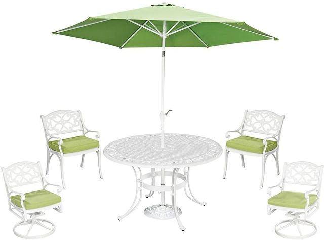 homestyles® Sanibel 7-Piece White Outdoor Dining Set with Umbrella and Cushions-0