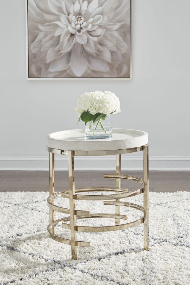 Signature Design by Ashley® Montiflyn White Round End Table with Gold Metal Base-3