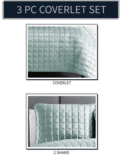 Hallmart Collectibles Luxe 3-Piece Seafoam Full/Queen Coverlet Set-1