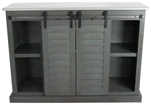 American Heartland Manufacturing Rustic Two Tone Dark Blue/Dela Verria Tall Provincial Shutter TV Stand-1