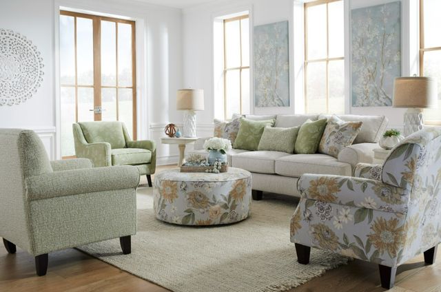 Fusion Furniture Celadon Salt Flora Powder Blue/Orange Cocktail Ottoman-1