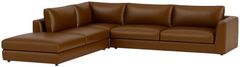 EQ3 Customizable Cello Plush 3-Piece Leather Left-Arm Facing Sofa Sectional and Backless Chaise with Angled Arm