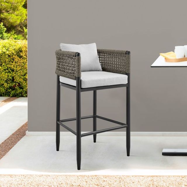 Armen Living Alegria Black/Gray Aluminum/Fabric/Rope Outdoor Counter Stool-1