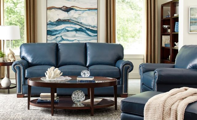 Craftmaster® Customizable CM Leather Pleated Rolled Arm Sofa with Pillows-1