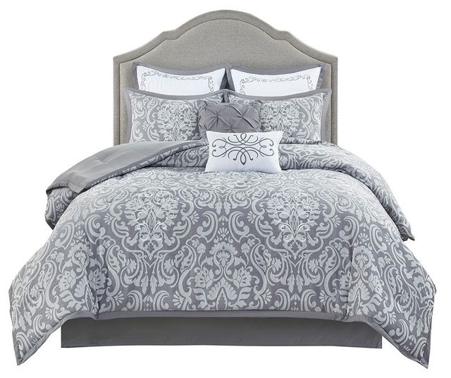 Olliix by Madison Park Flourish 8 Pieces Gray California King Jacquard Comforter Set-0