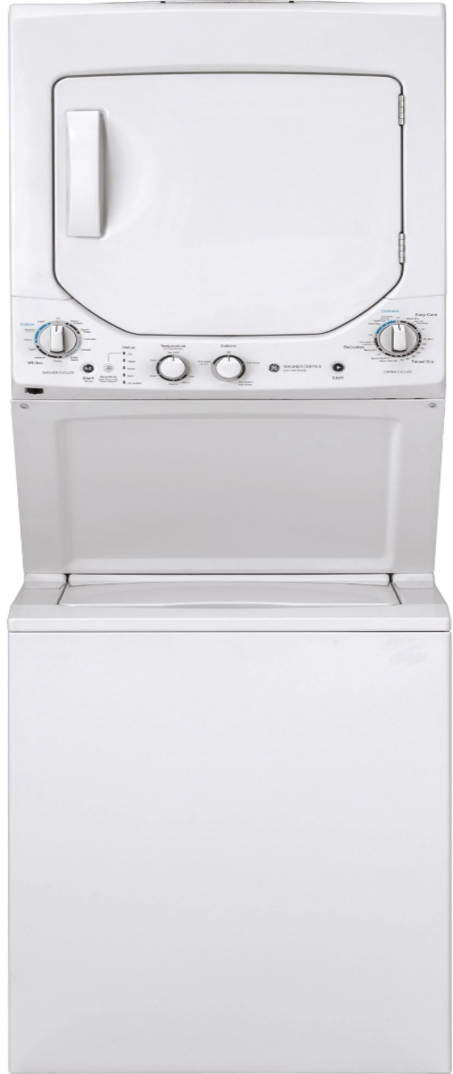 GE® Unitized Spacemaker® 2.3 Cu. Ft. Washer, 4.4 Cu. Ft. Dryer White On White Gas Laundry Center