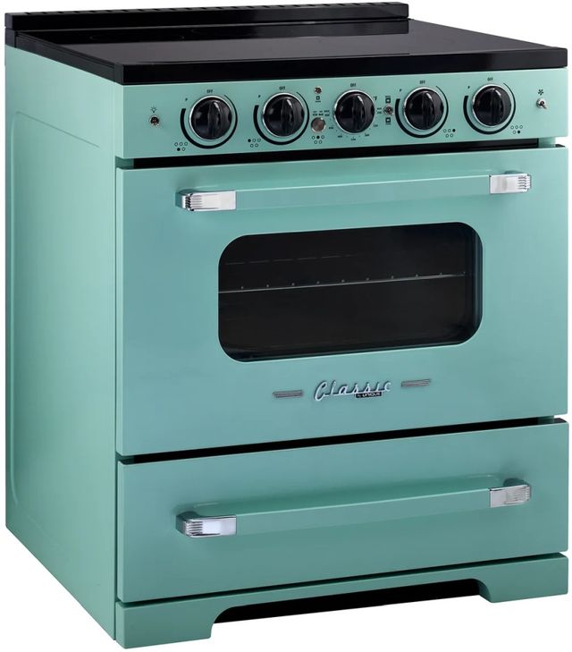 Unique Appliances Classic Retro 30" Ocean Mist Turquoise Slide-In Induction Range-3
