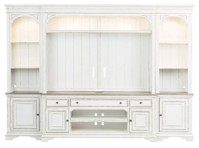 Liberty Furniture Magnolia Manor Antique White Entertainment Center with Piers-0