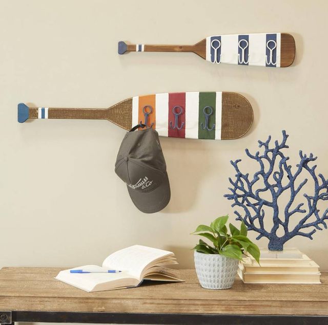 Deco Marche 2-Piece Brown Paddle Wall Hook with Stripe Patterns Set-3