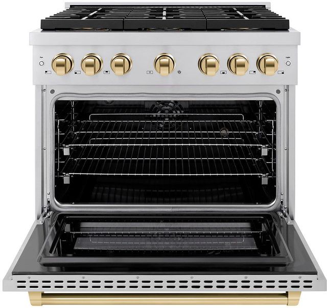 ZLINE Autograph Edition Paramount Series 36" Stainless Steel Pro Style Dual Fuel Range with Polished Gold Accents -1