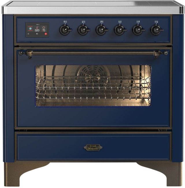 Ilve® Majestic III 36" Midnight Blue Pro Style Induction Range with Triple Glass Door and Burnished Trim-0