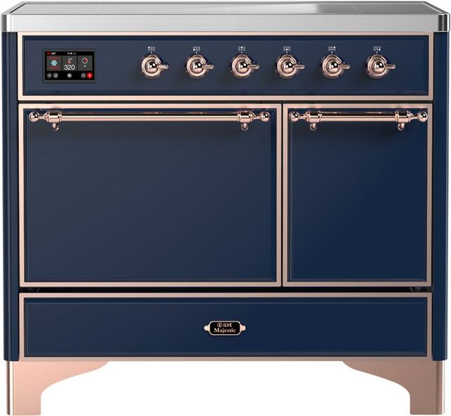 Ilve® Majestic III 40" Midnight Blue Pro Style Induction Range with Solid Door and Copper Trim-0