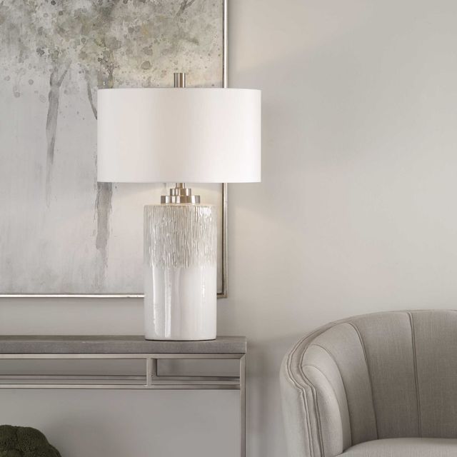 Uttermost® Georgios White Cylinder Table Lamp-1