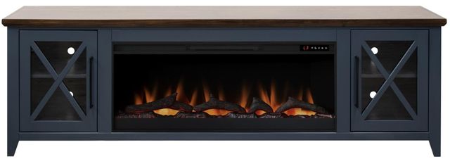 Legends Home Ithaca Blue Denim/Bourbon 83" Fireplace Console-3