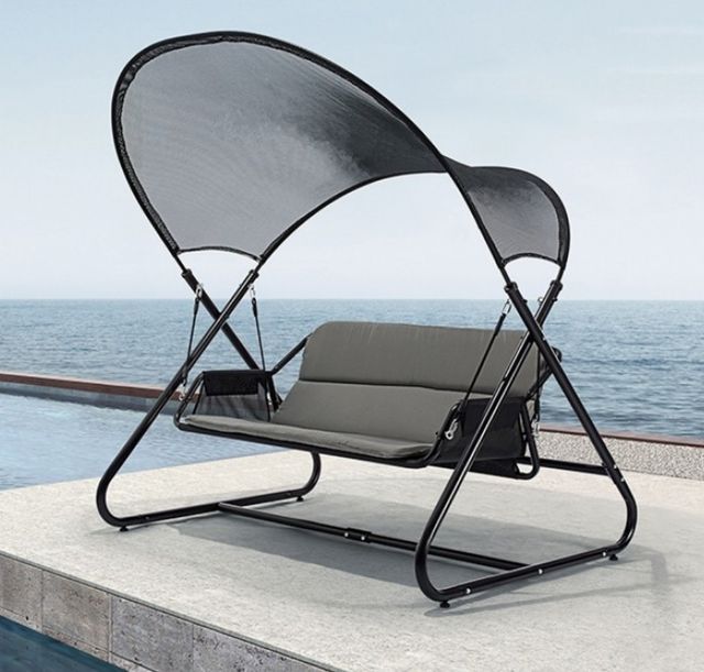 Furniture of America® Sandor Black Fabric/Steel Outdoor Swing Chair-1