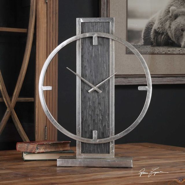 Uttermost® Nico Silver Champagne Table Clock-1