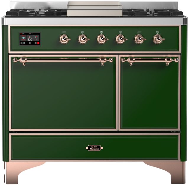 Ilve® Majestic III 40" Emerald Green Pro Style Dual Fuel Natural Gas Range with Solid Door and Copper Trim-0