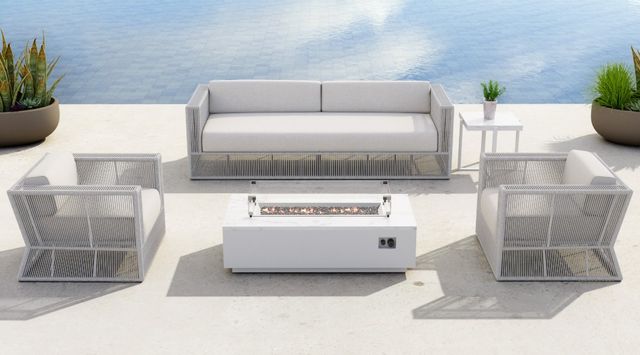 Sunset West Miami Silver Gray Aluminum/Olefin Rope Outdoor Sofa with Echo Ash Cushion-3